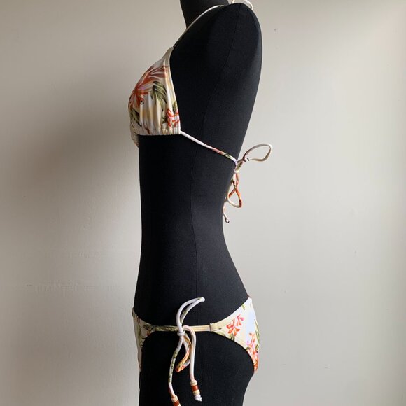 Billabong Surf BLUE CRUSH Vintage bikini natural floral beaded triangle low rise - Picture 3 of 7
